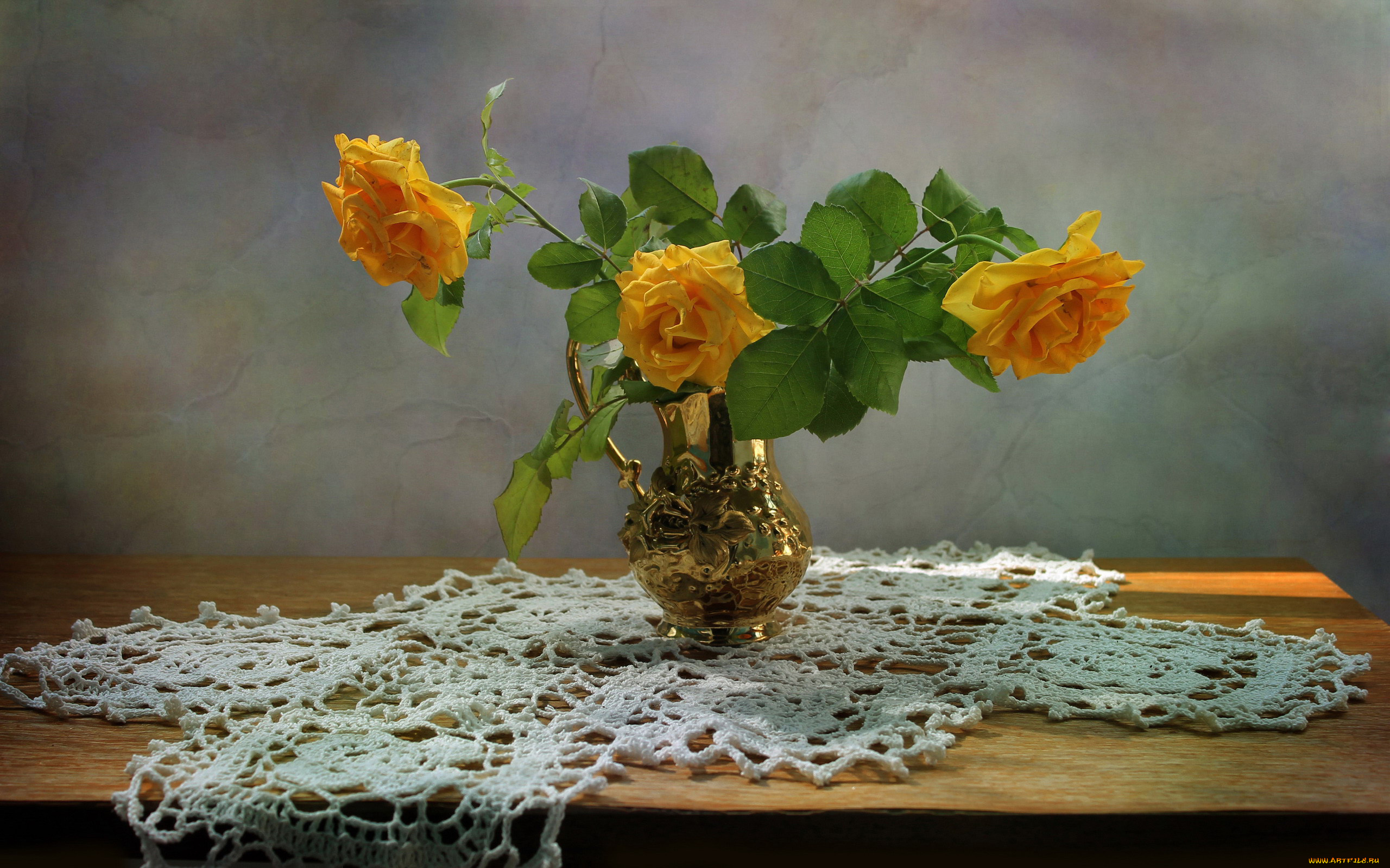 цветы, розы, кувшин, желтые, букет