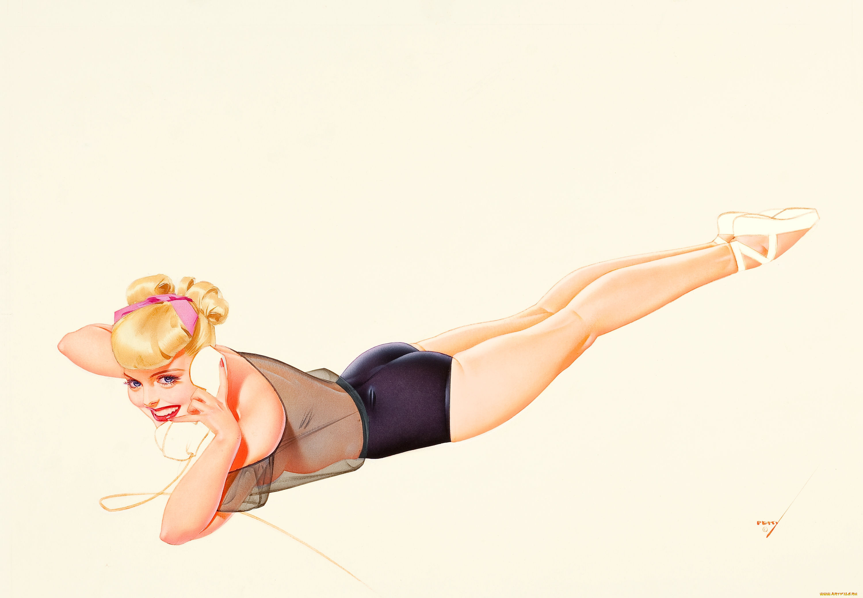 рисованное, alberto, vargas, девушка, блондинка, телефон, блузка, шорты