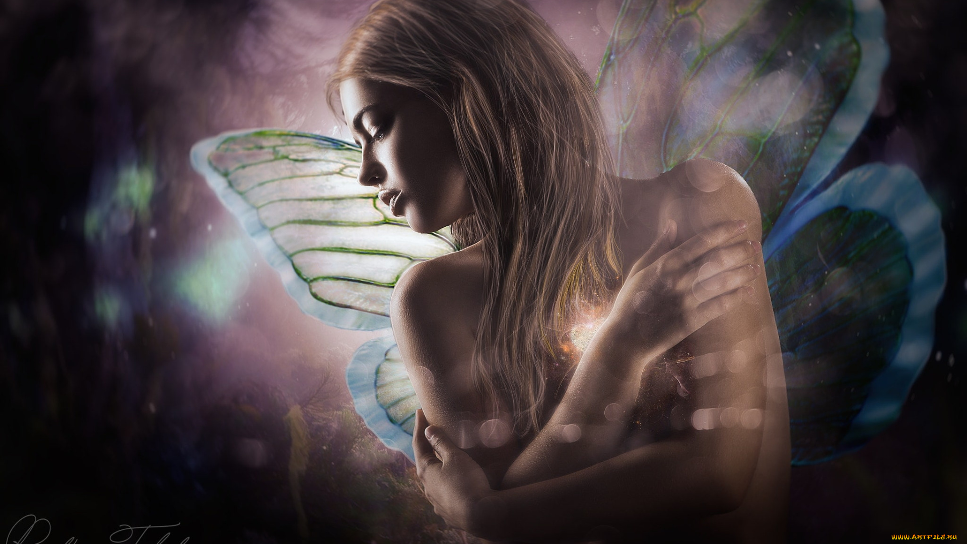 фэнтези, фотоарт, девушка, блондинка, крылья, бабочка