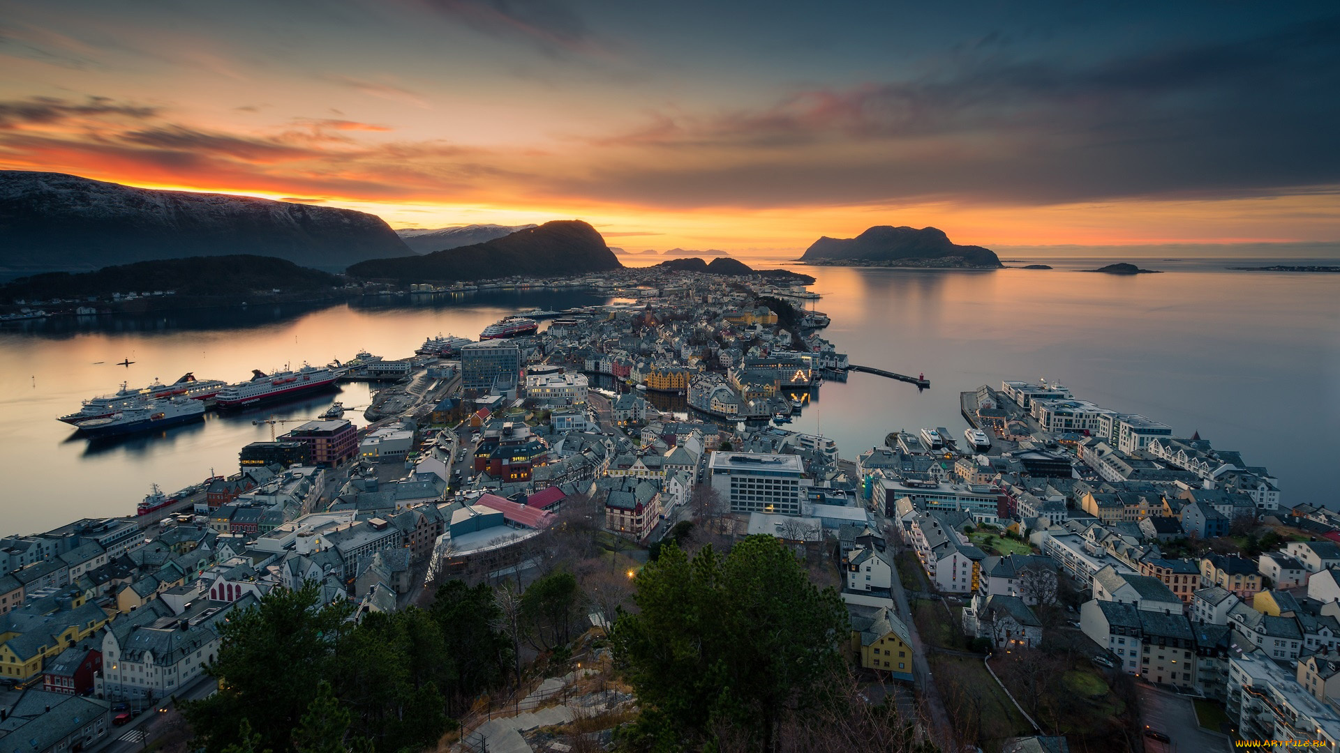 города, олесунн, , норвегия, панорама