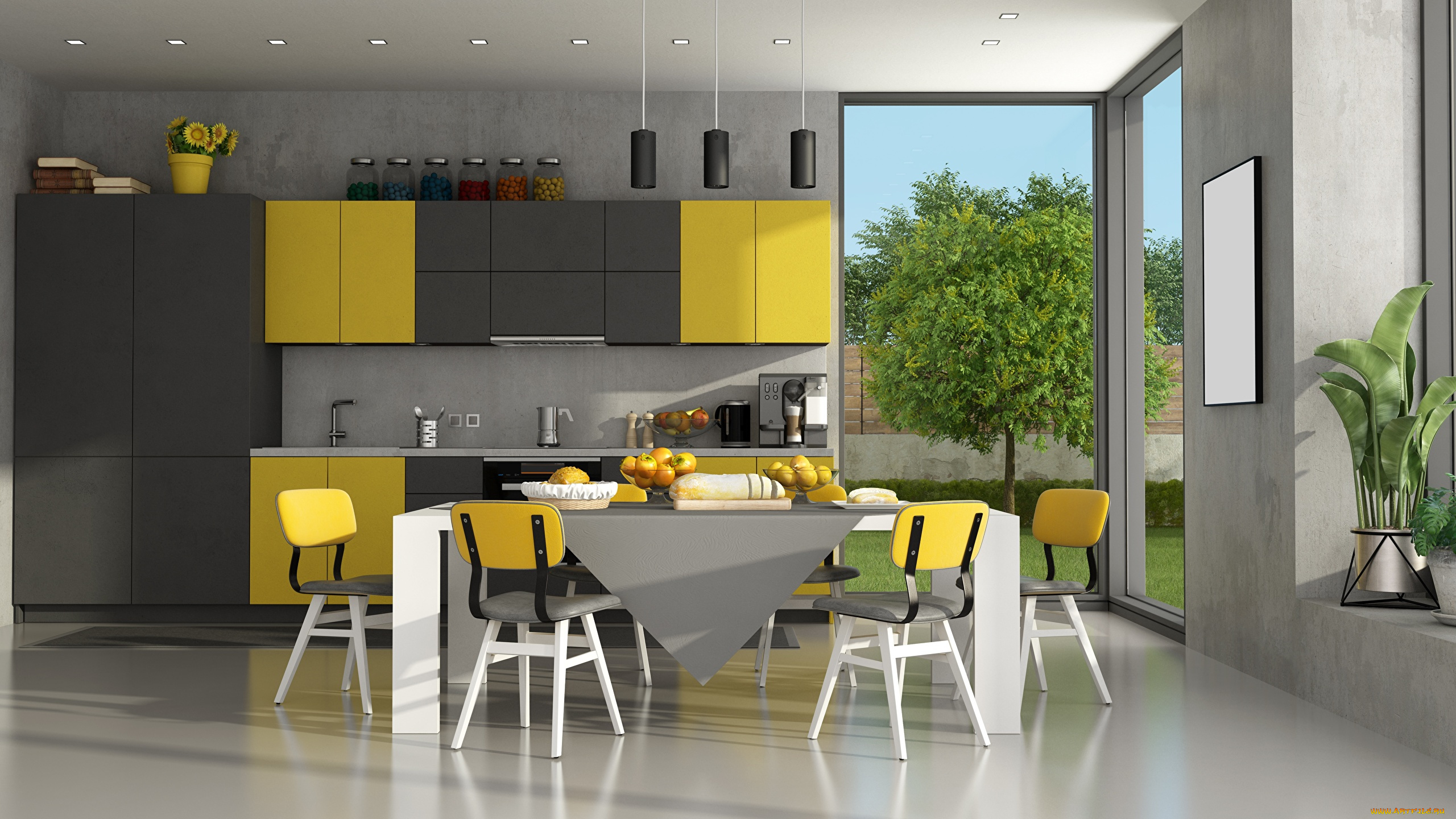 интерьер, кухня, шкафчики, стол, стулья