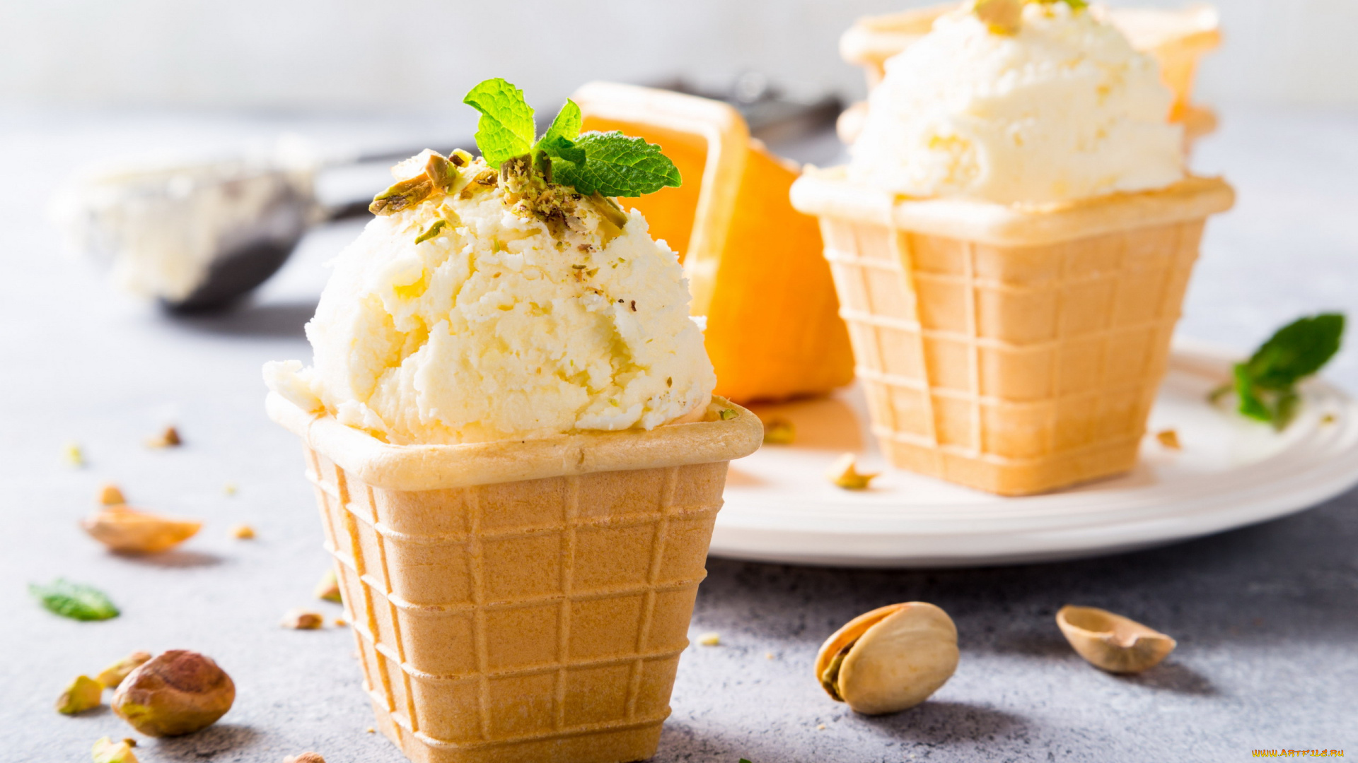 еда, мороженое, , десерты, мята, фисташки, орехи