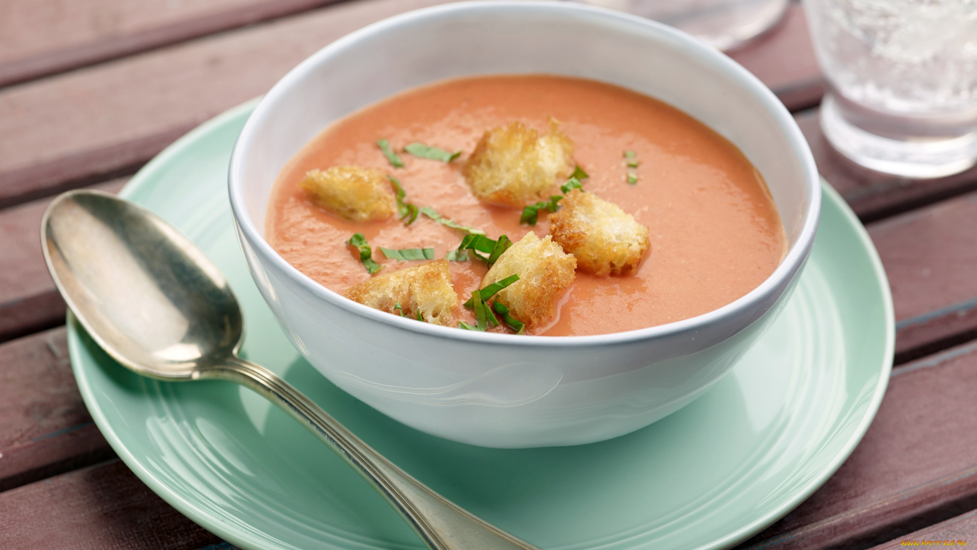 еда, первые, блюда, суп-пюре, зеленый, лук, сухарики