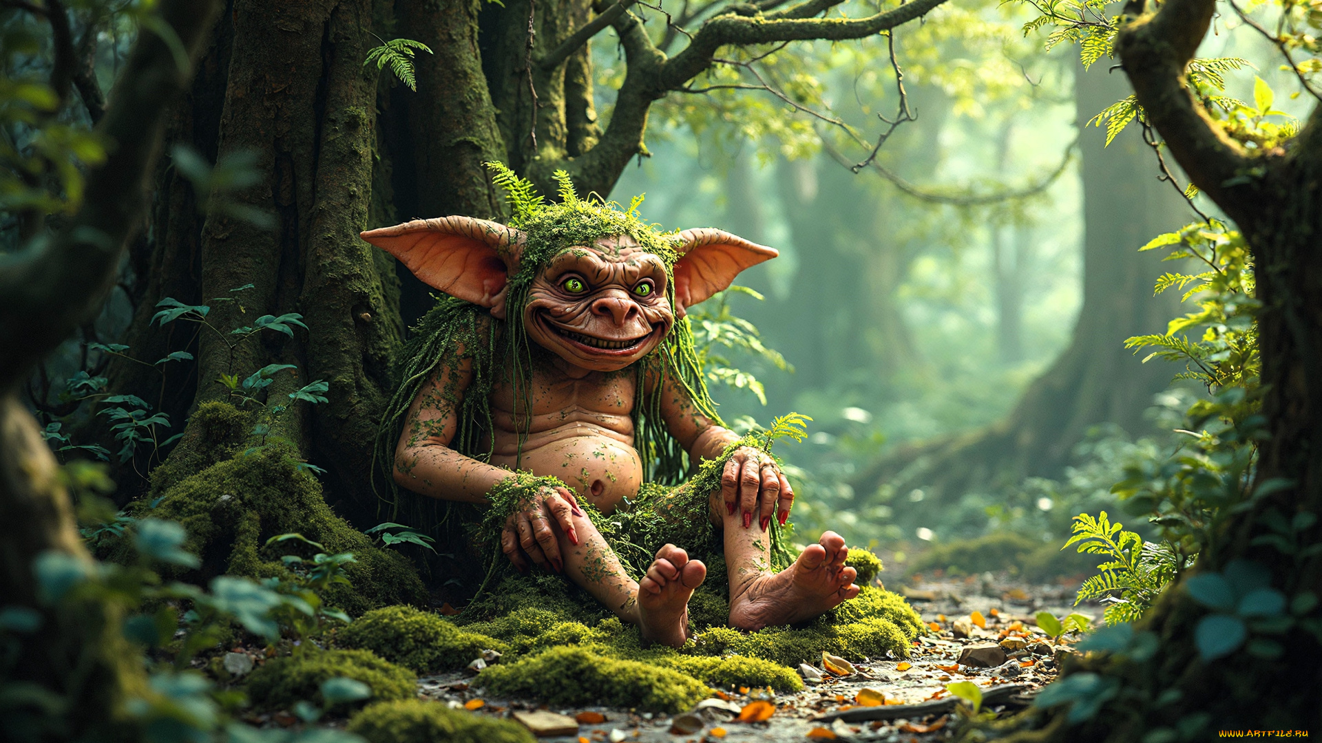 3д, графика, существа, , creatures, существо, леший, лес, мох, тропинка