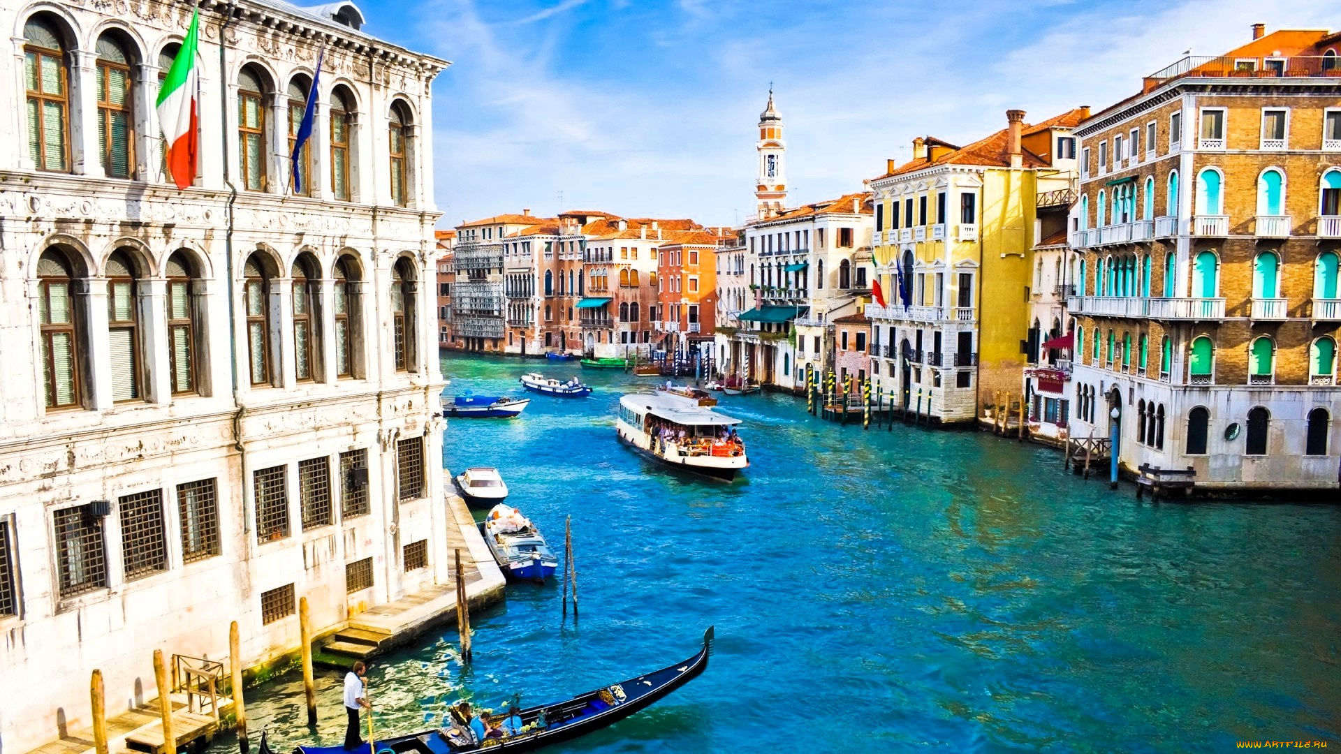 города, венеция, , италия, дома, здания, канал, катер, лодки