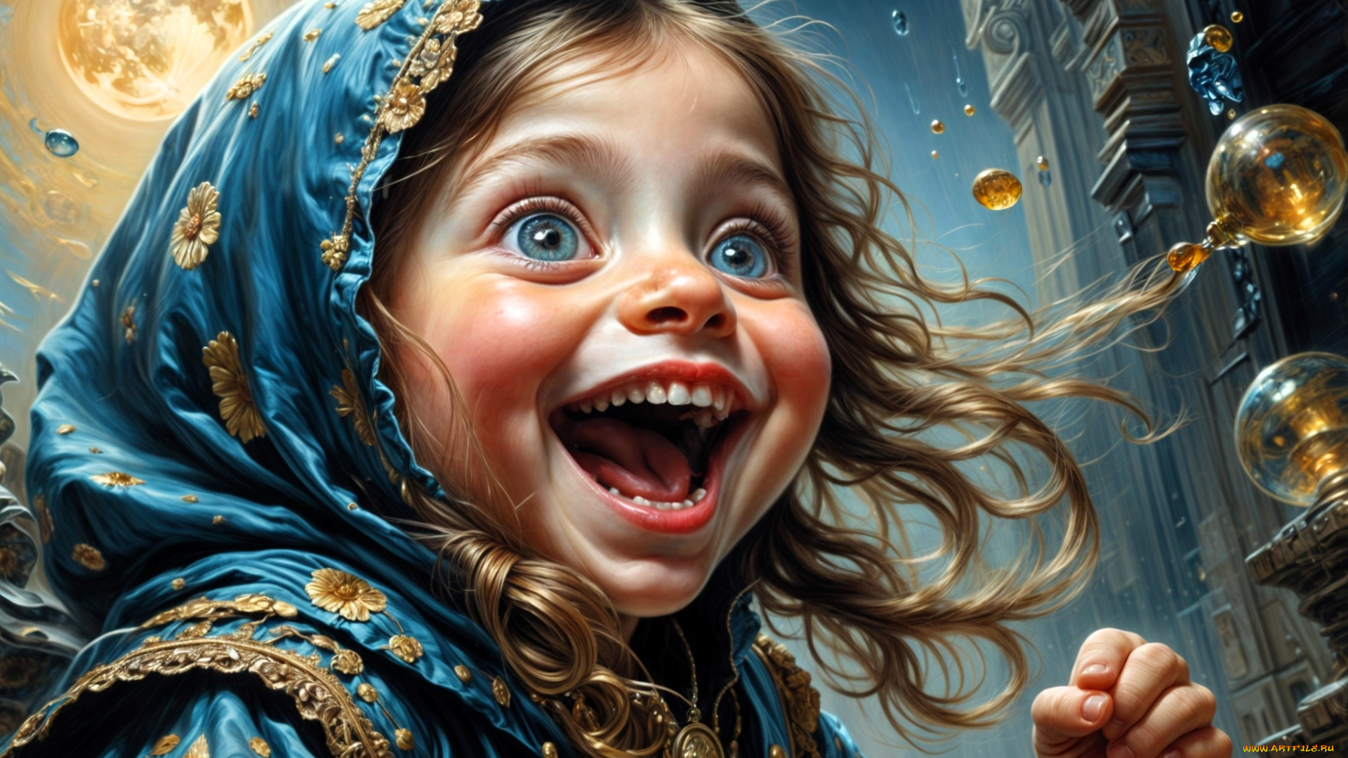 рисованное, дети, девочка, наряд, радость, пузыри