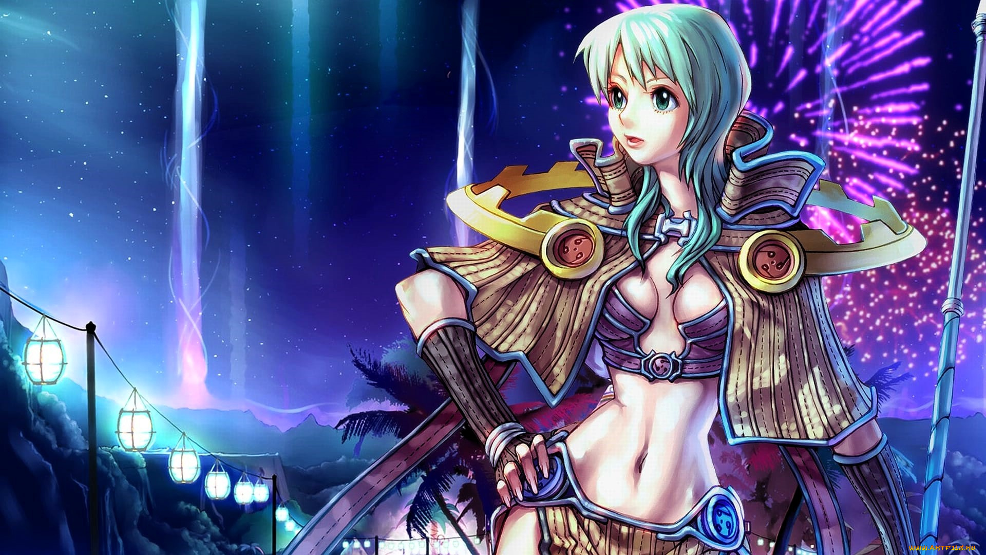 видео, игры, ragnarok, online, девушка, наряд, копье, фонари, салют