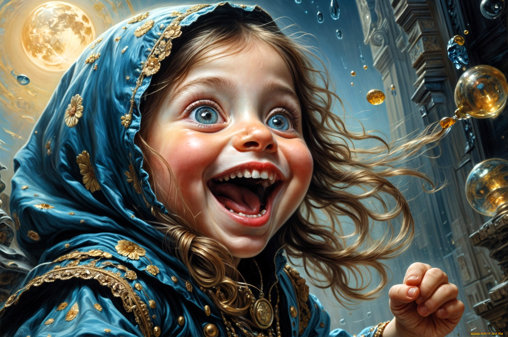 рисованное, дети, девочка, наряд, радость, пузыри