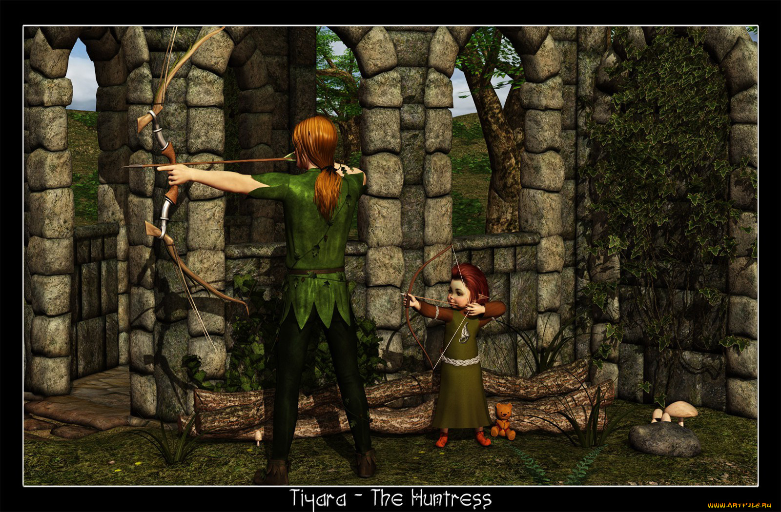 3д, графика, elves, эльфы, лук, грибы