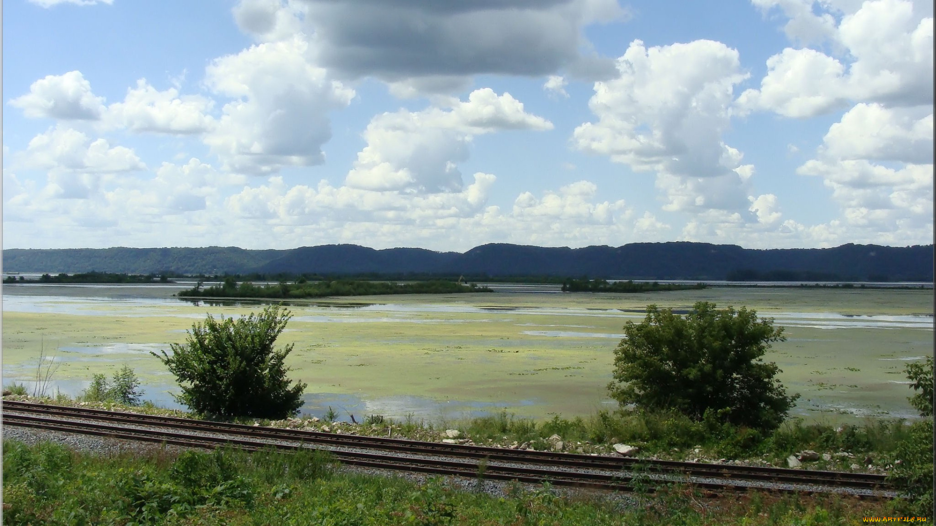 природа, дороги, железная, дорога, озеро