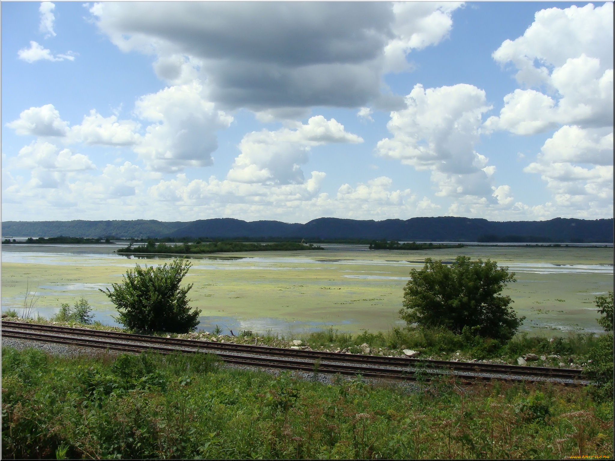 природа, дороги, железная, дорога, озеро