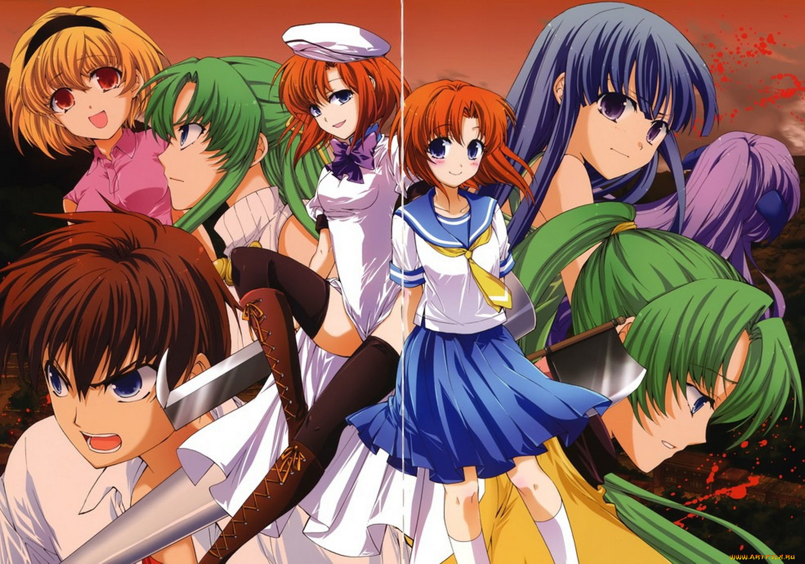 аниме, higurashi, no, naku, koro, ni, ryuuguu, rena, houjou, satoko, sonozaki, mion, shion, furude, rika, hanyuu, maebara, keiichi