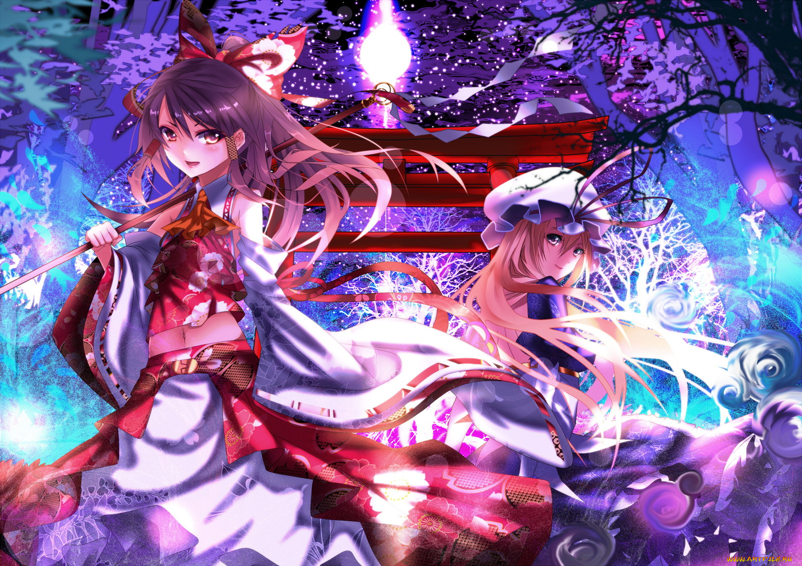 аниме, touhou, рейму, хакурей, юкари, Якумо