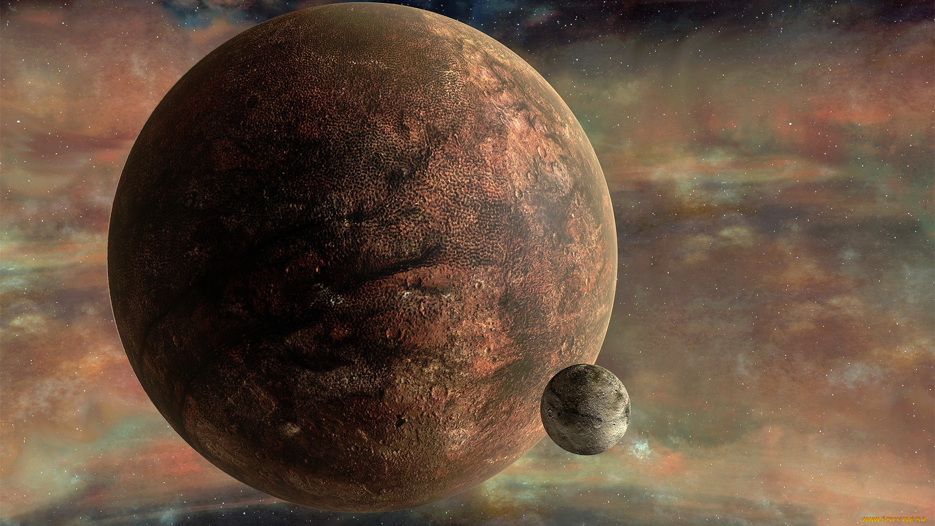 distant, world, космос, арт, планета, спутник