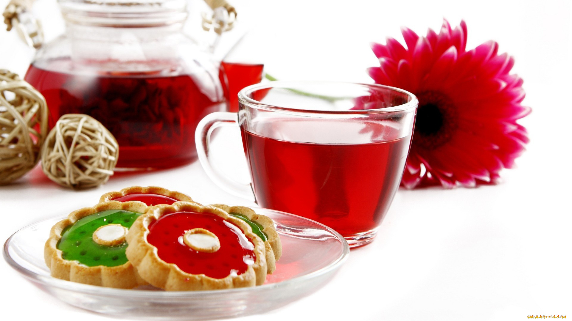 еда, напитки, Чай, печенье, чай, гербера, тарелка