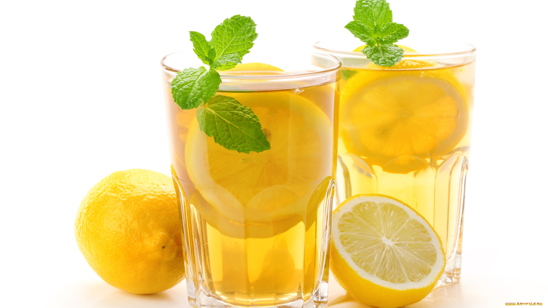 еда, напитки, лимон, ice, tea, мята, стаканы