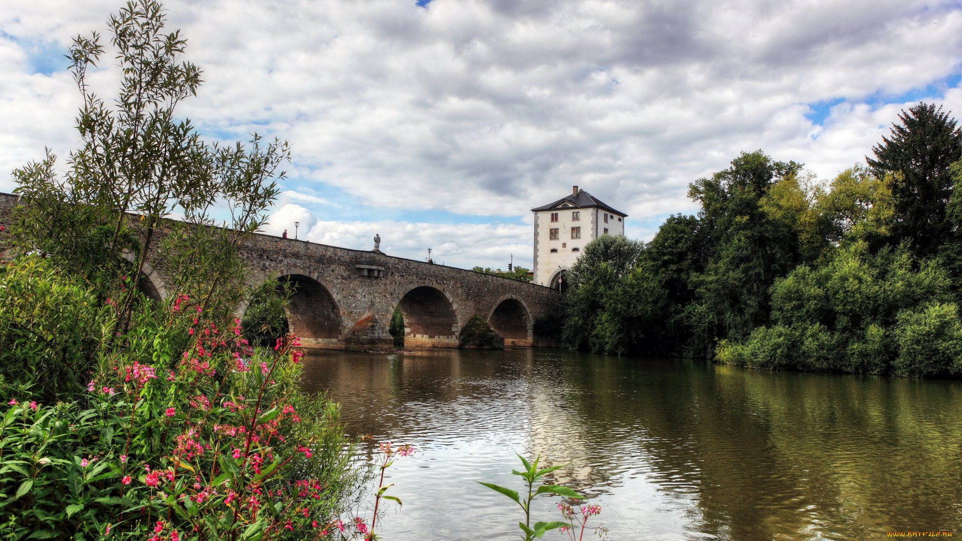 германия, лимбург, на, лане, природа, реки, озера, река, мост