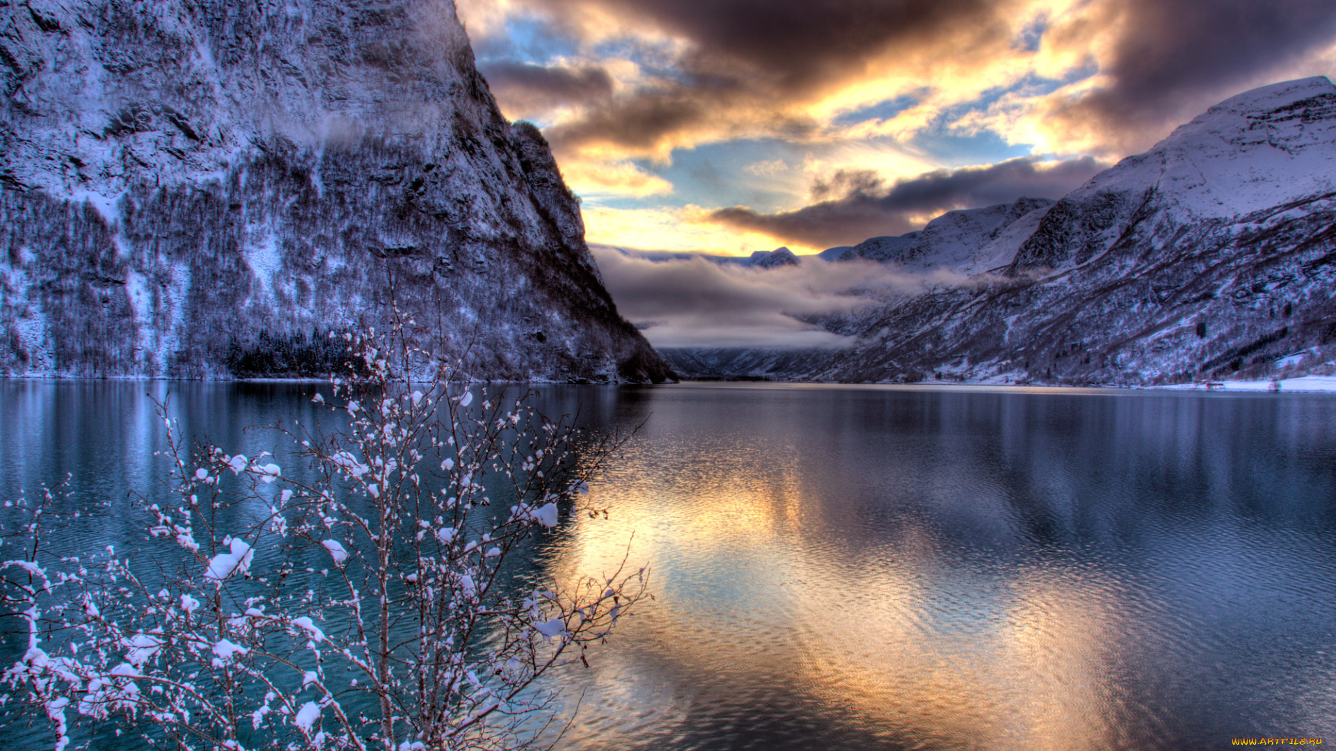 landscape, hdr, природа, реки, озера, горы, облака, озеро, снега