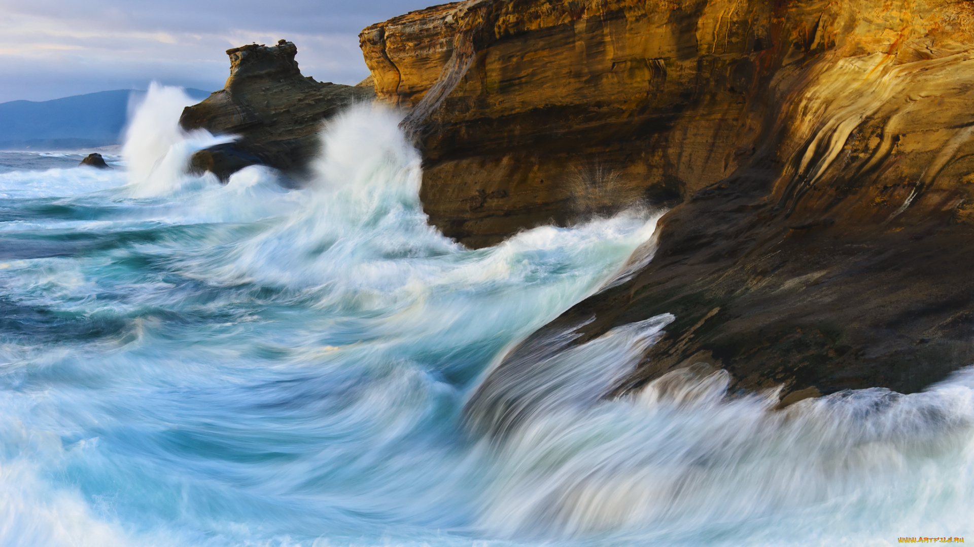 природа, побережье, прибой, скалы, cape, kiwanda, океан