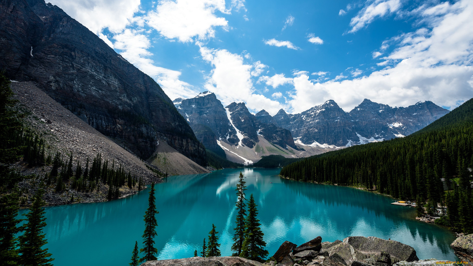 природа, реки, озера, озеро, канада, canada, пейзаж, лес, moraine, lake, the, banff, national, park, деревья, горы