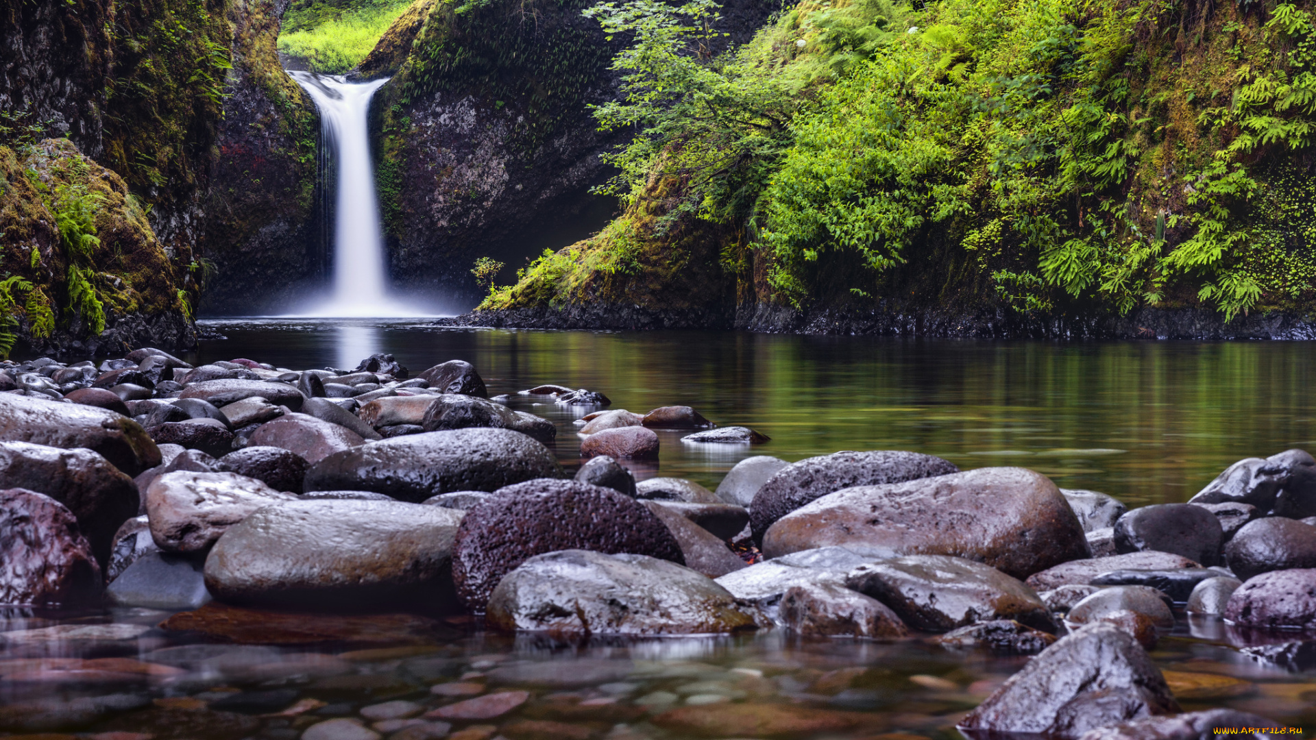 природа, водопады, лес, камни, река