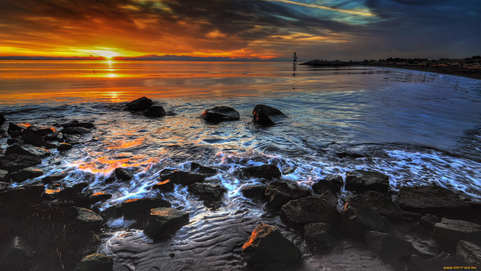 природа, восходы, закаты, закат, камни, море