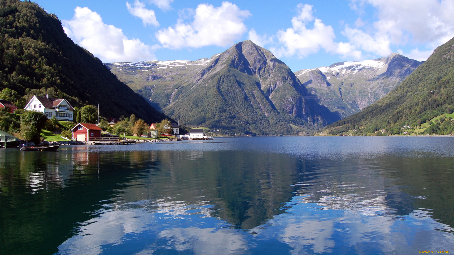 village, in, sognefjord, norway, природа, реки, озера, поселок, горы, озеро