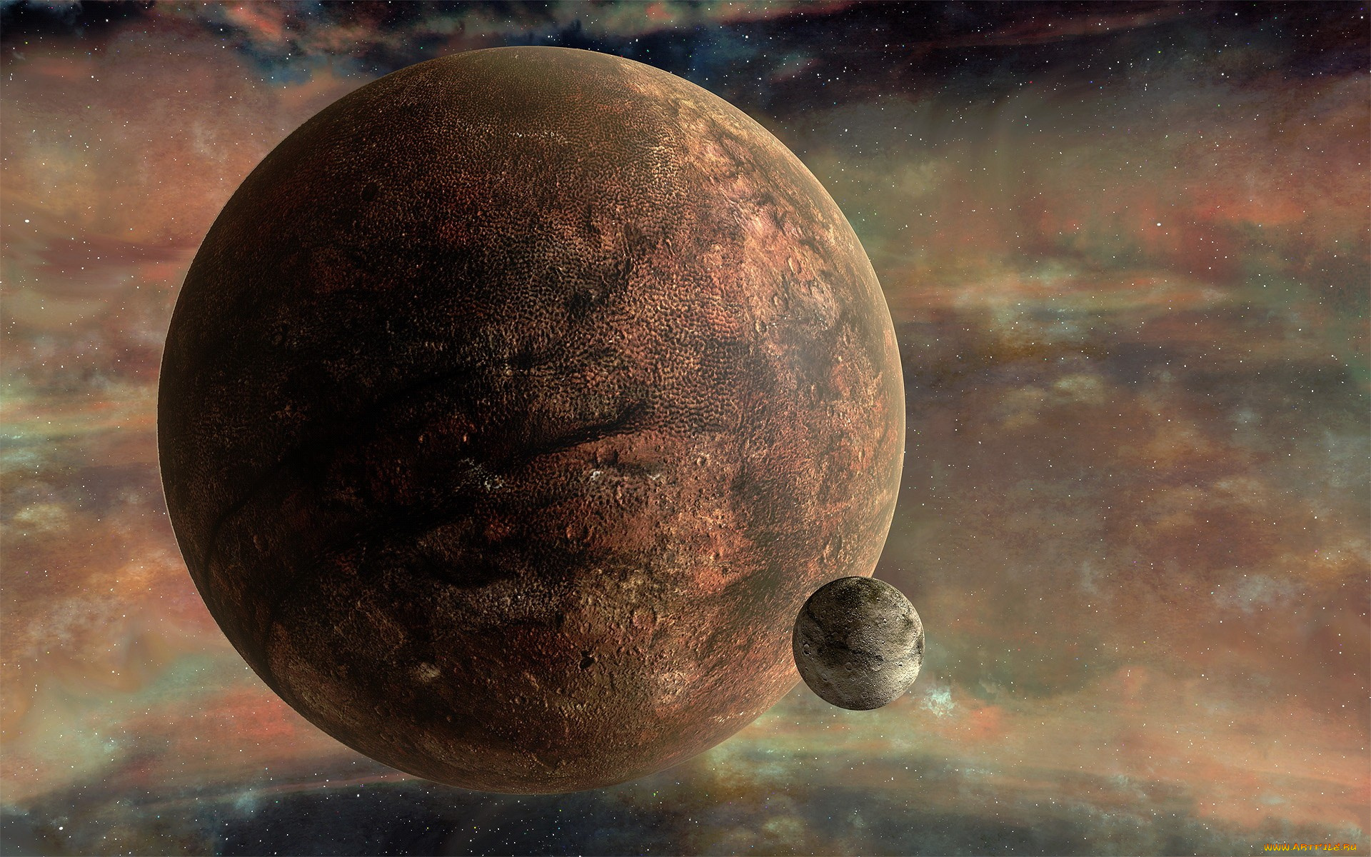 distant, world, космос, арт, планета, спутник