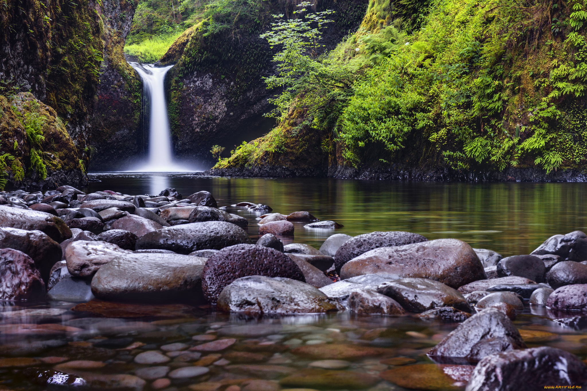 природа, водопады, лес, камни, река