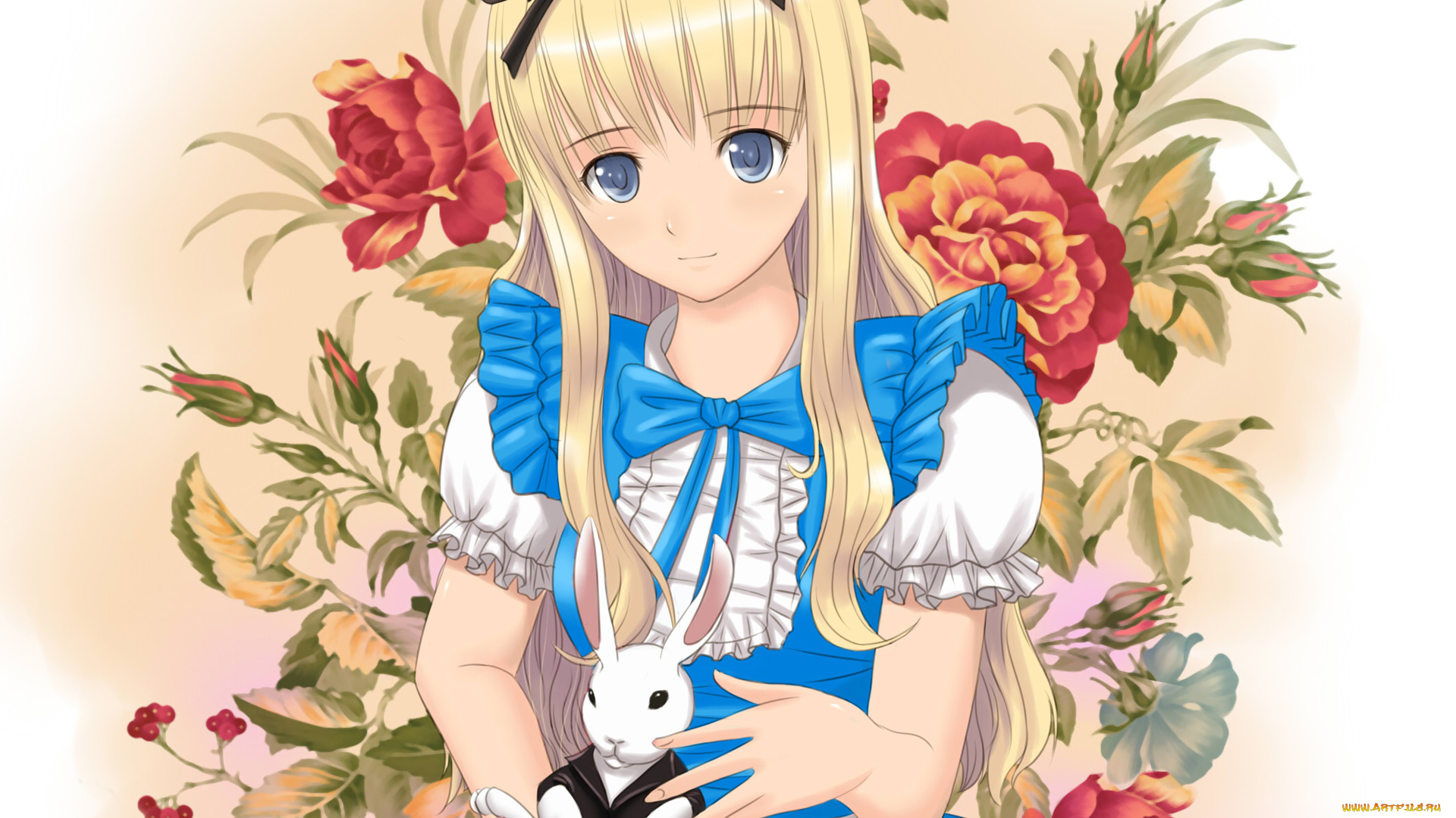 аниме, alice, in, wonderland, игрушка, девушка, цветы