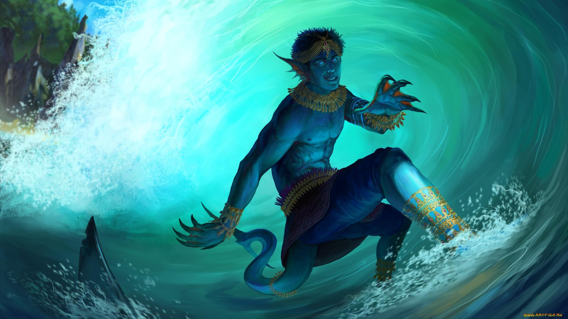 фэнтези, существа, когти, волна, эльф