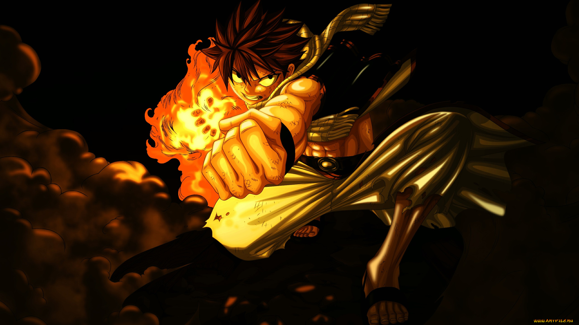 natsu, dragneel, аниме, fairy, tail, шарф, волшебник, огонь, кулак