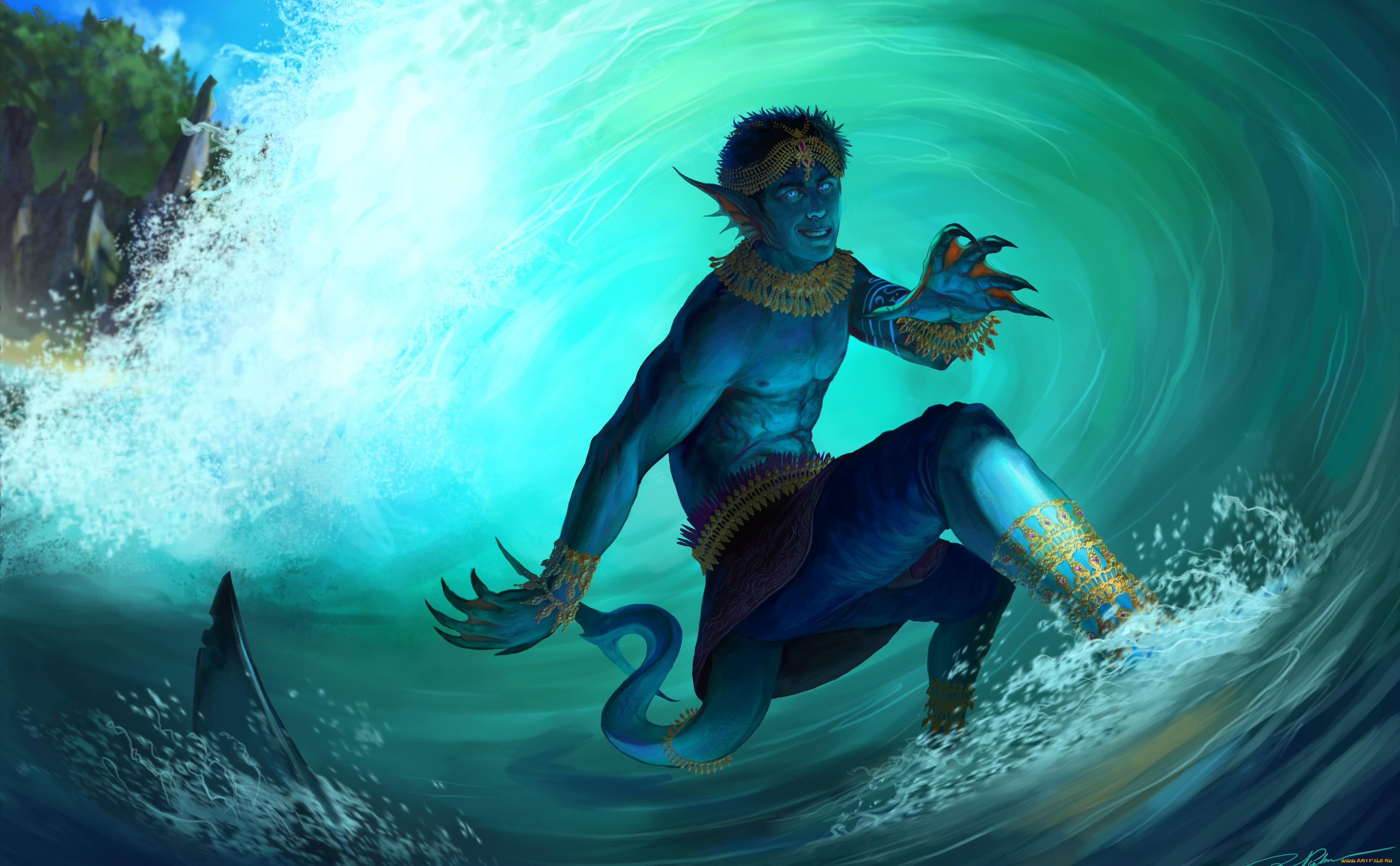 фэнтези, существа, когти, волна, эльф