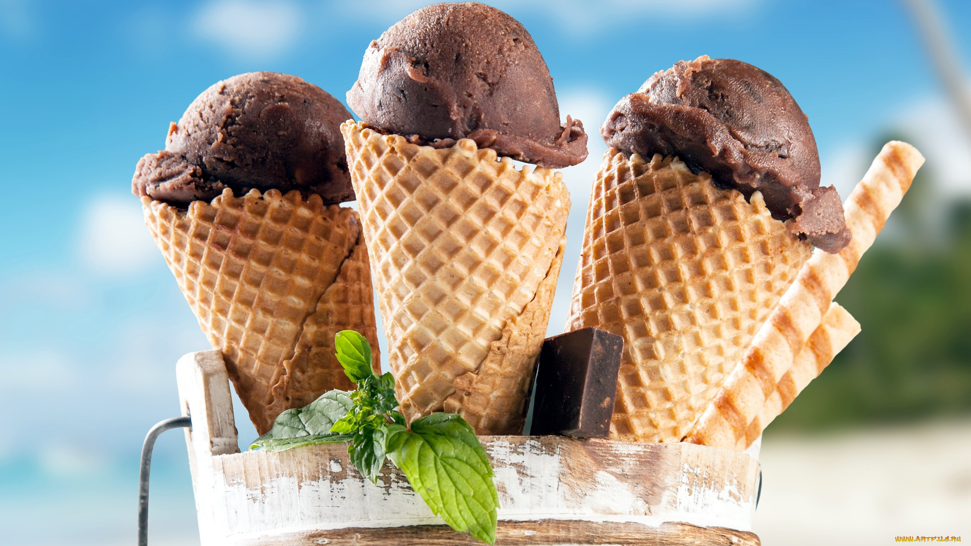 еда, мороженое, , десерты, рожок, вафельный, шоколадный, мята