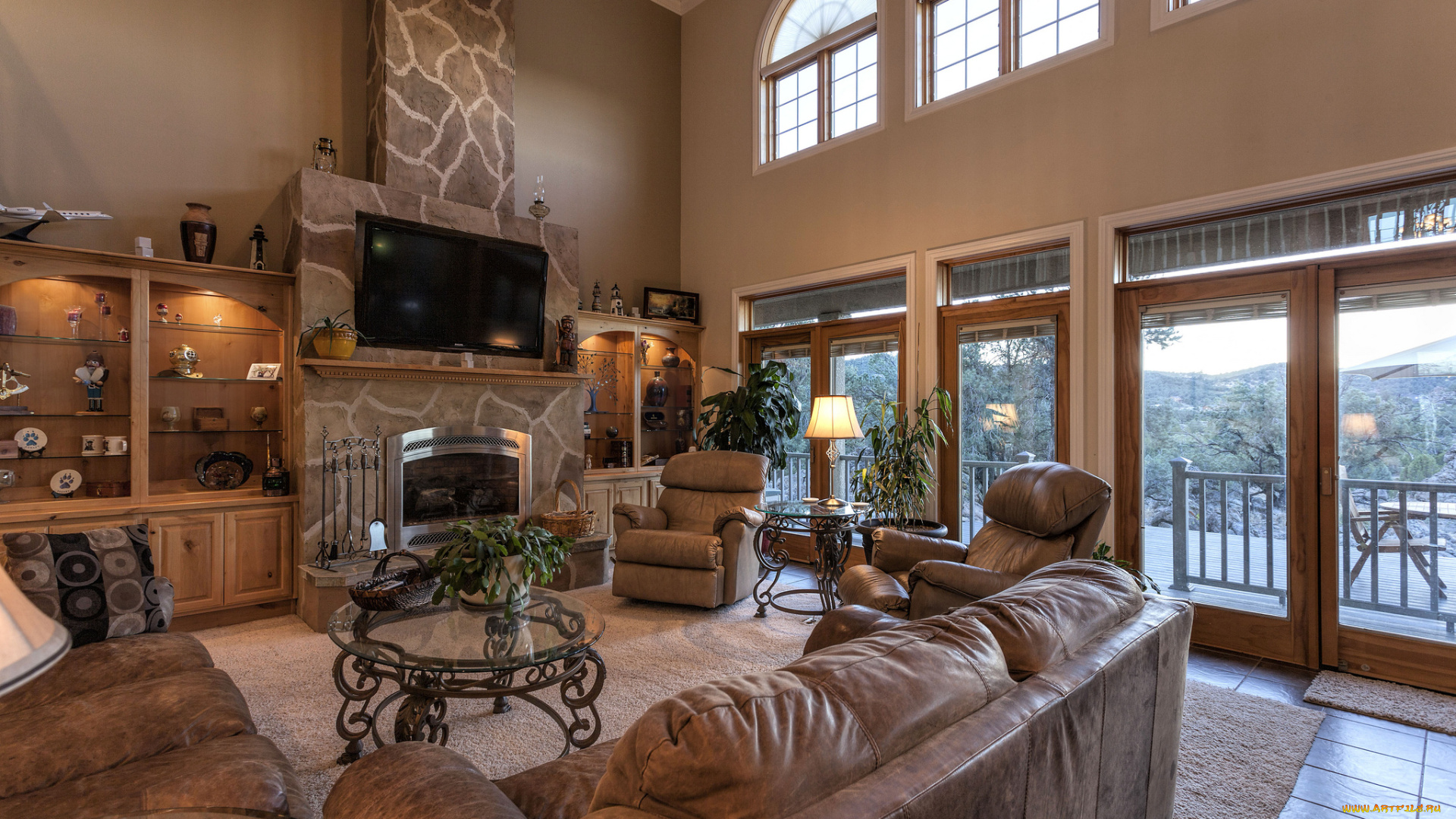 интерьер, гостиная, окна