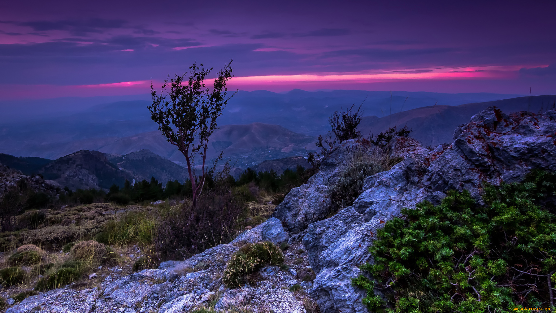 природа, горы, испания, пейзаж, деревья, небо, закат, sierra, nevada, сьерра, невада