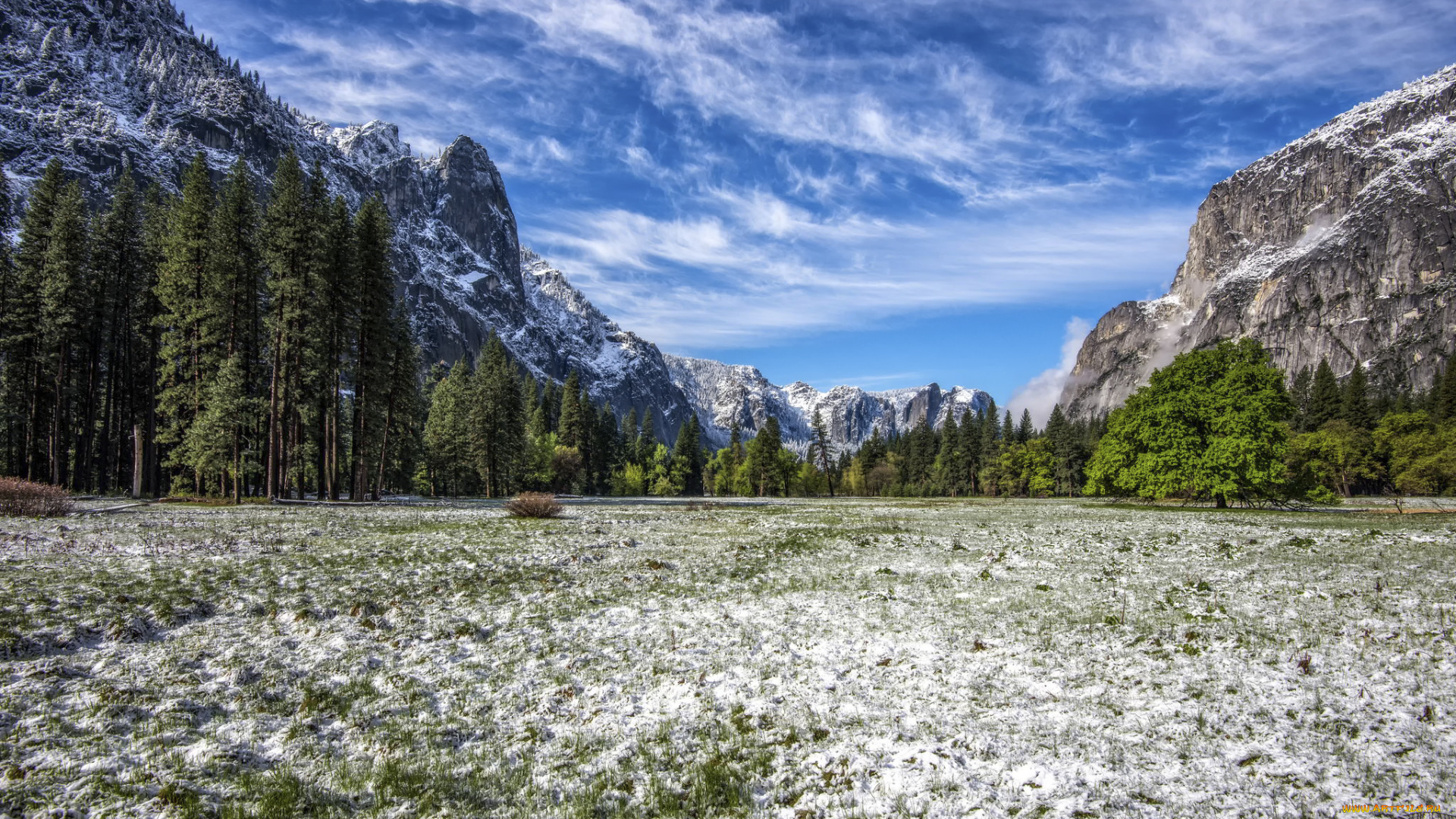 природа, горы, калифорния, yosemite, valley, снег