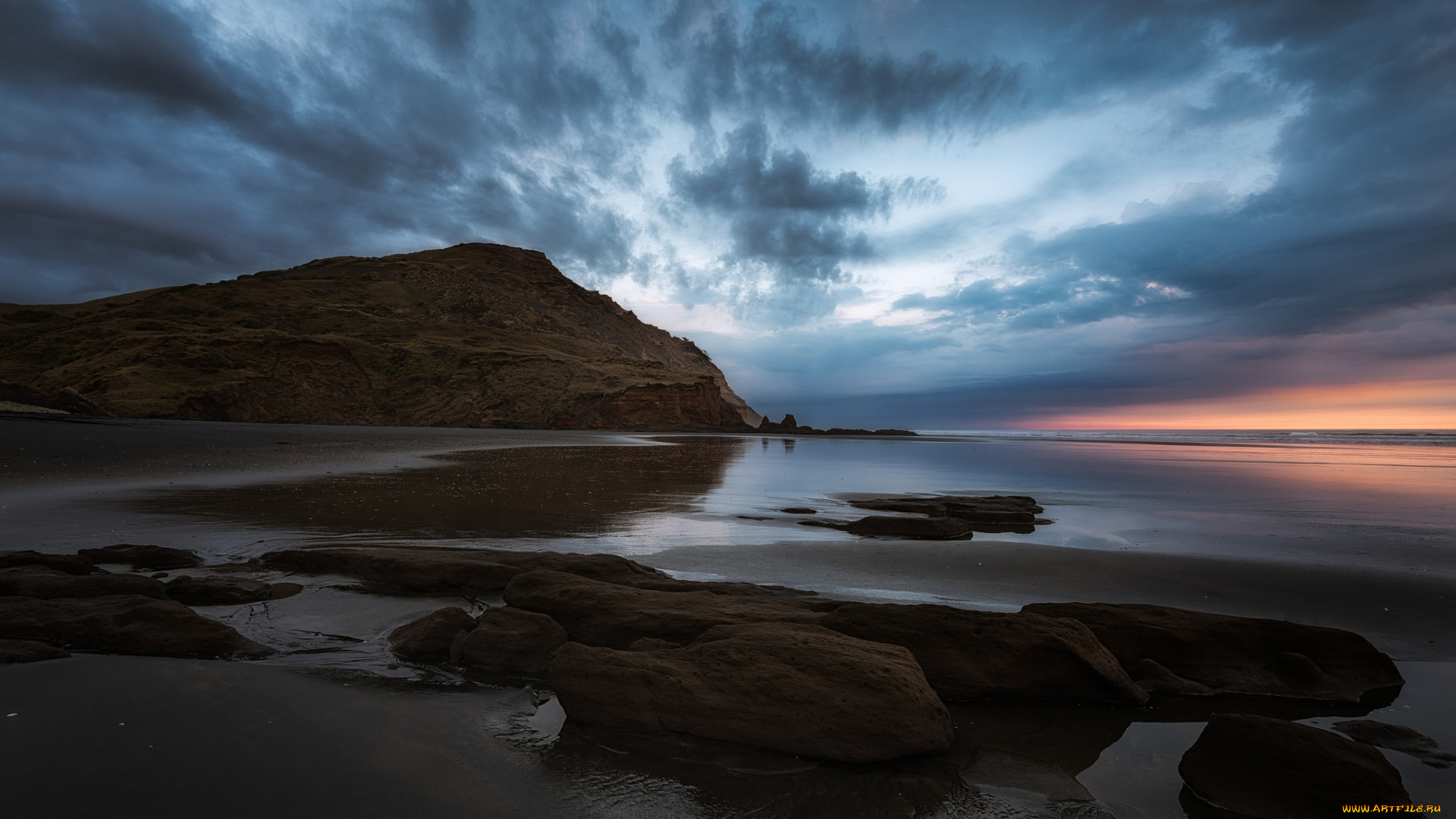 природа, побережье, пляж, море, закат