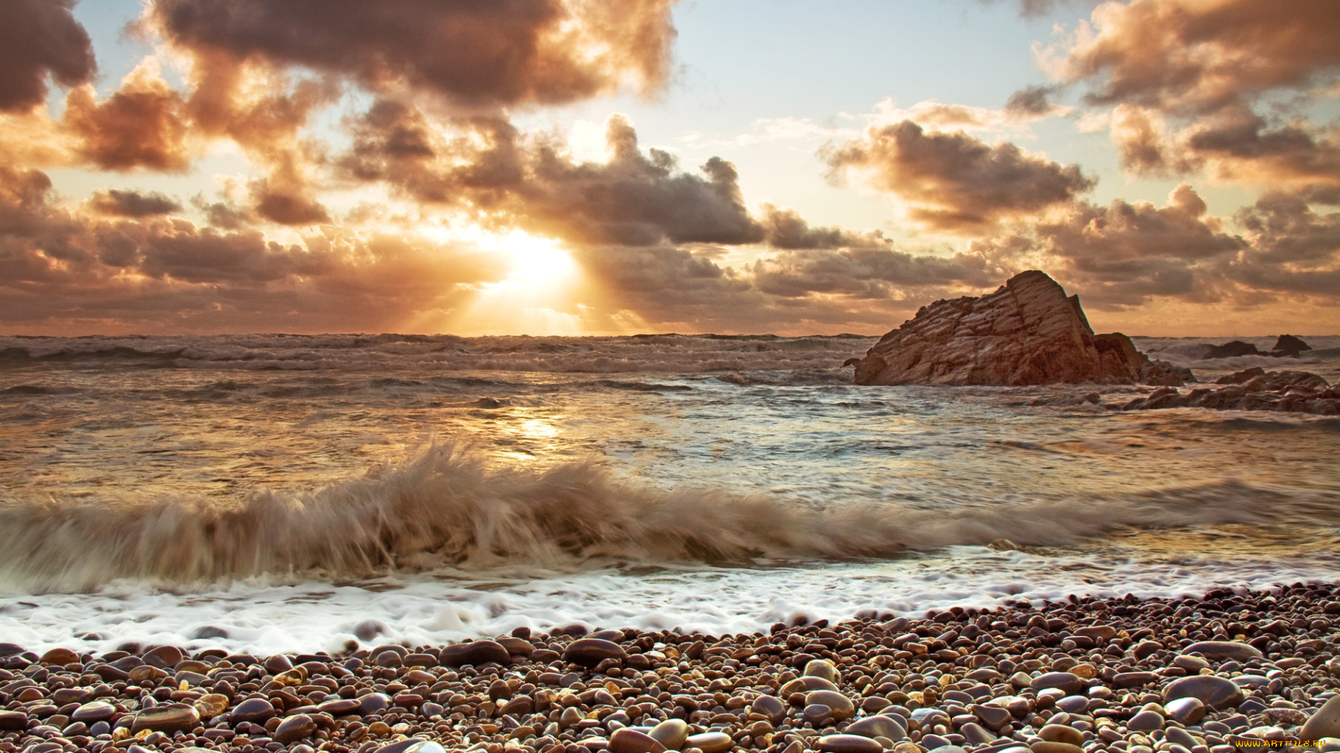 природа, побережье, закат