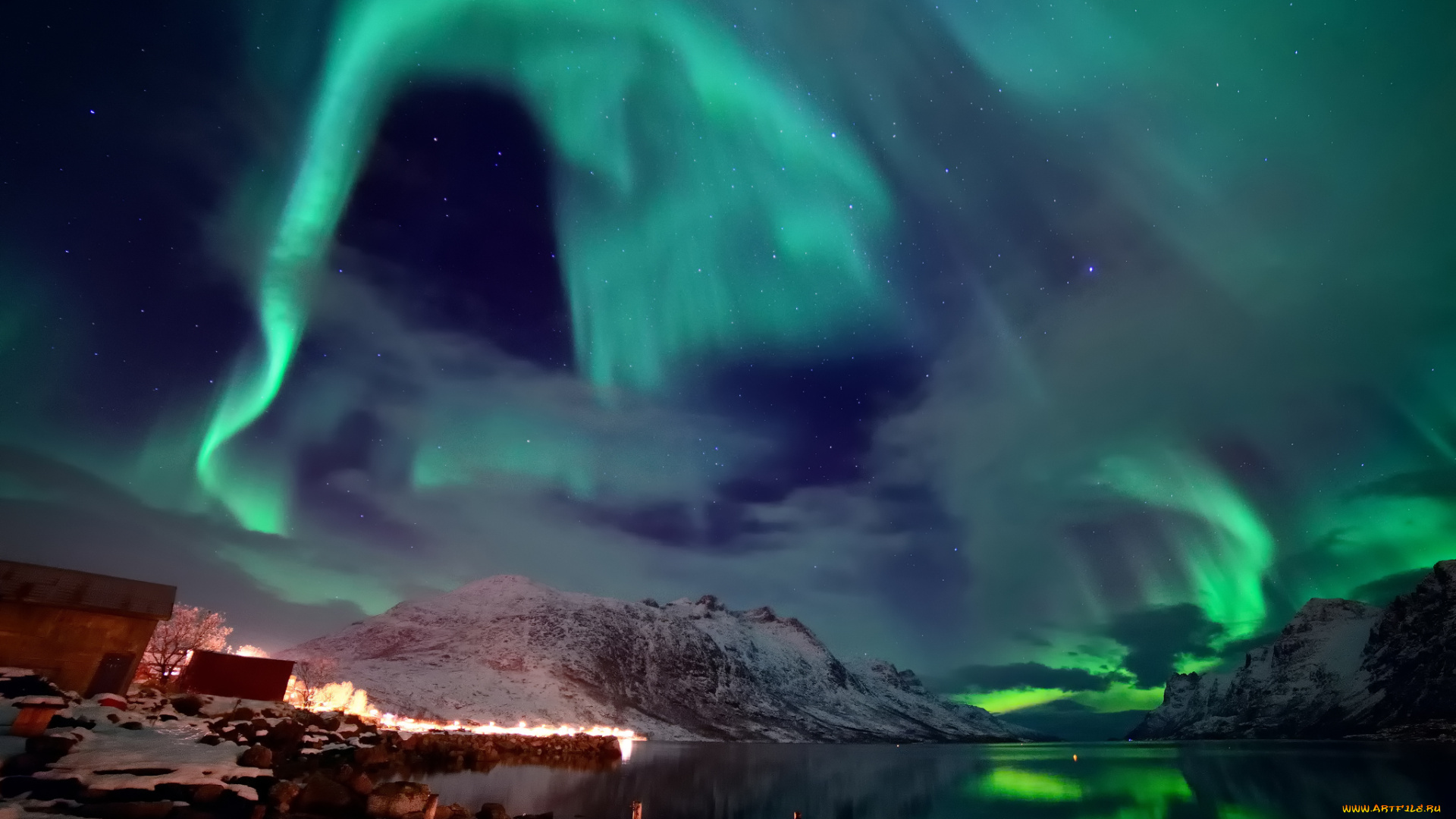 природа, северное, сияние, снег, зима, звезды, свет, небо, северное, сияние