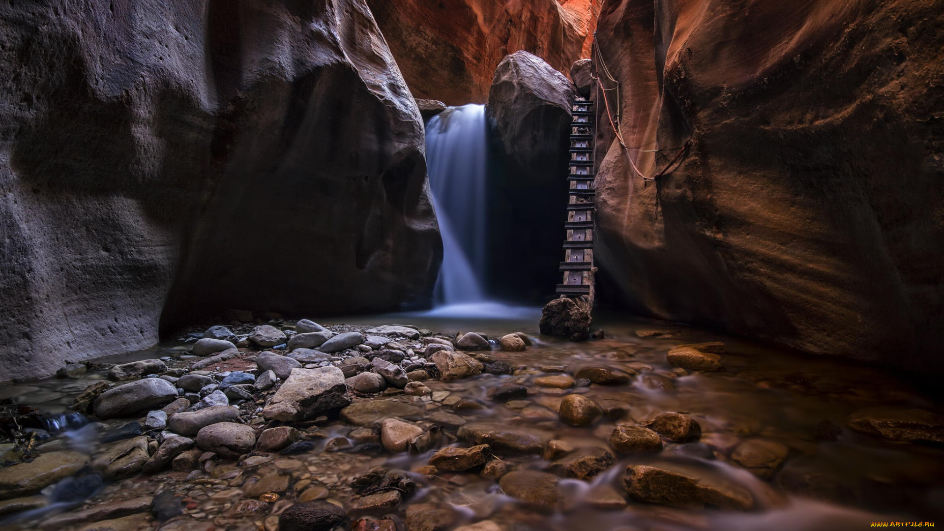 природа, водопады, вода, ручей, камни, каньон, скалы, юта, сша, лестница, поток