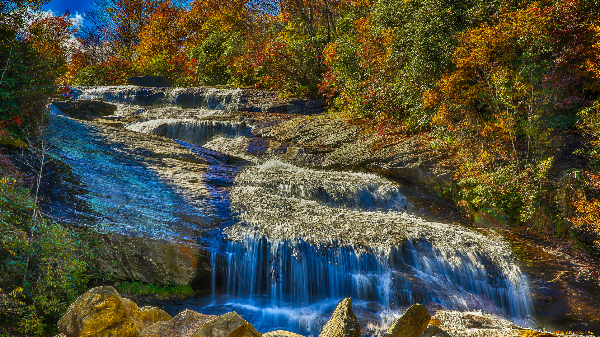 природа, водопады, водопад, река, лес