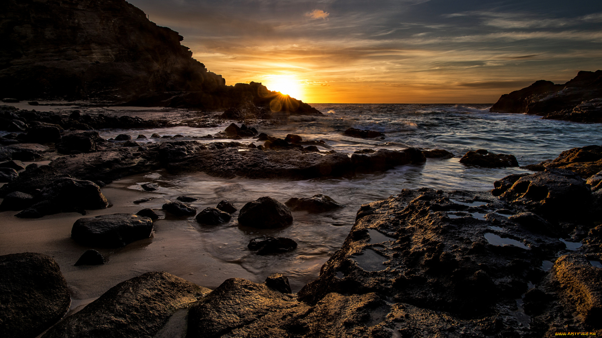 природа, восходы, закаты, океан, бухта, горизонт, солнце