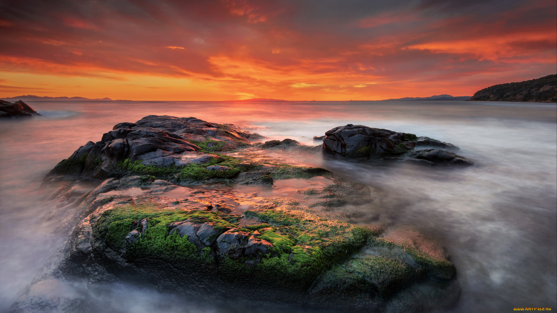 природа, восходы, закаты, выдержка, море, камни, закат, небо