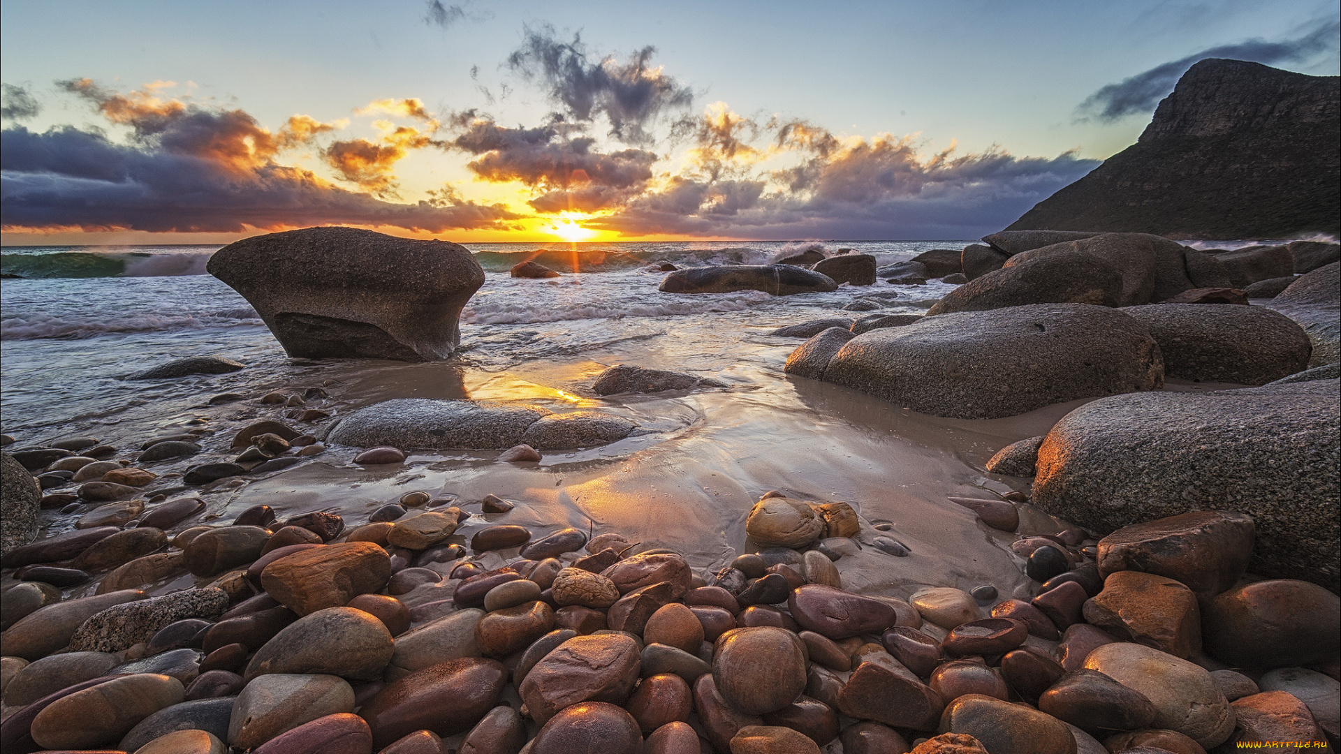 природа, восходы, закаты, заря, горизонт, камни, пляж, океан