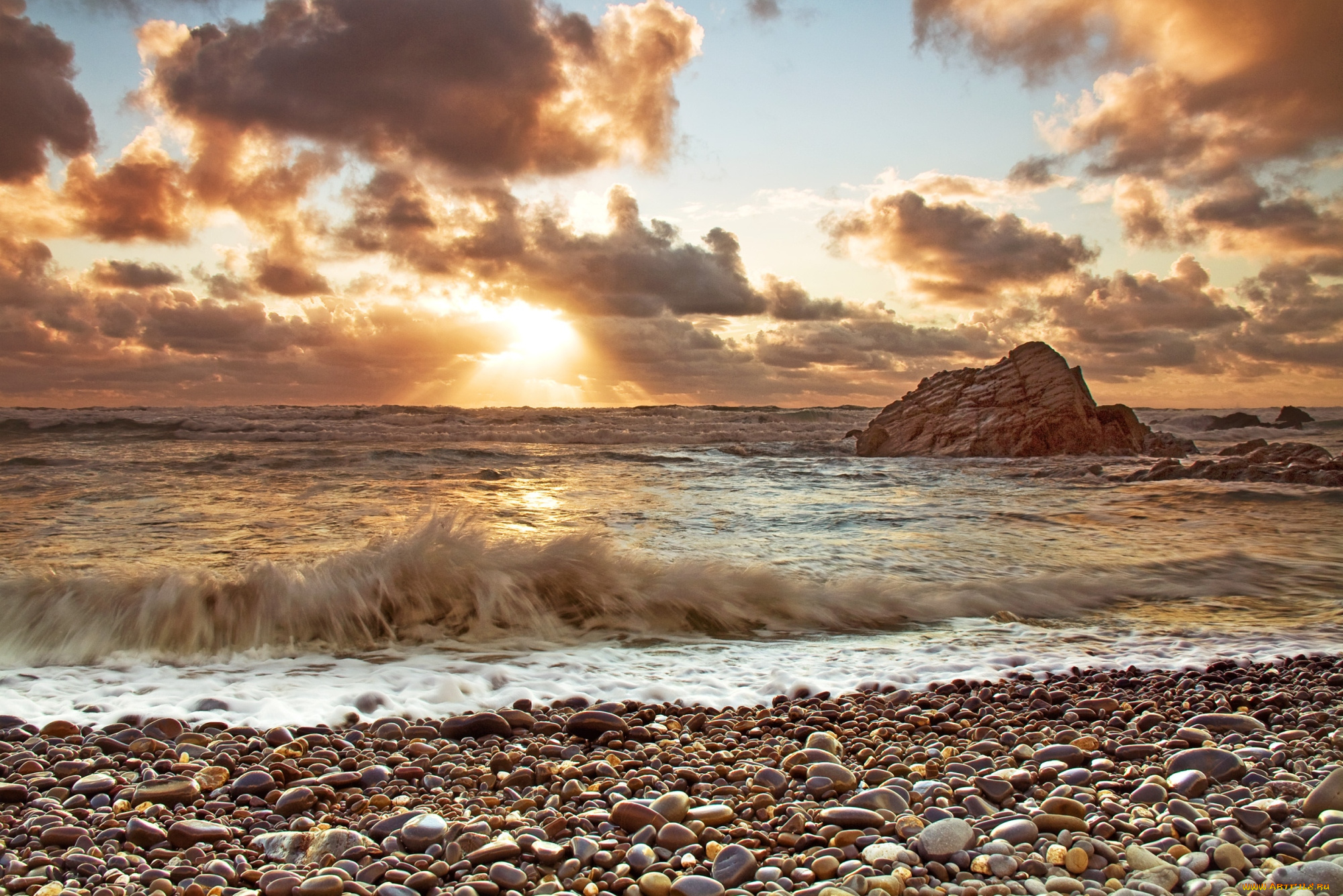 природа, побережье, закат