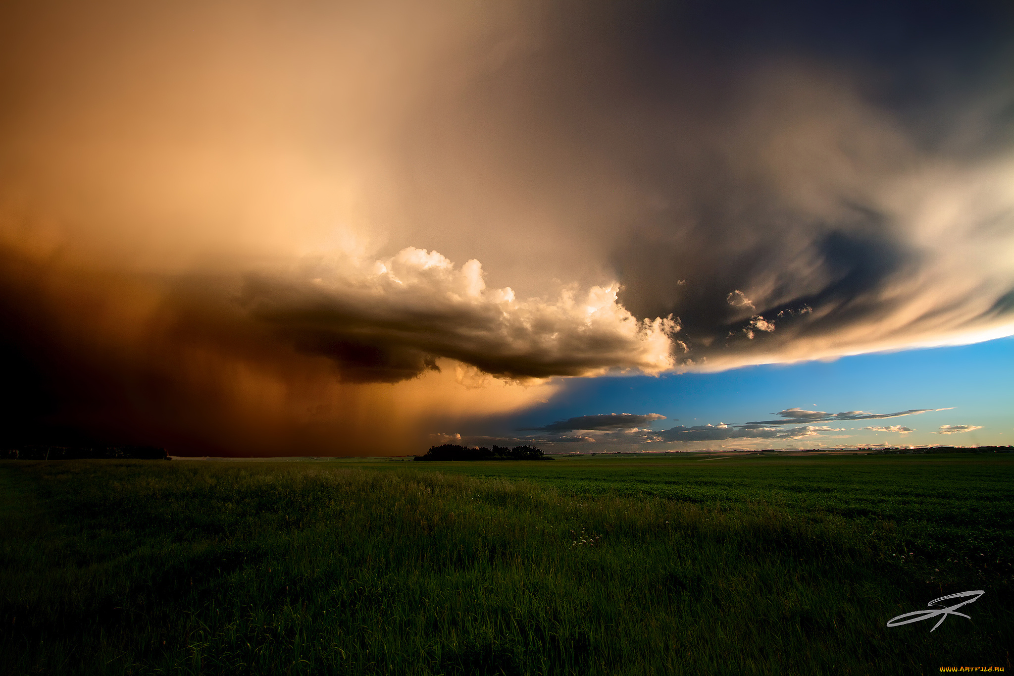 природа, стихия, канада, июнь, вечерний, шторм, лето, тучи, небо, поле, альберта