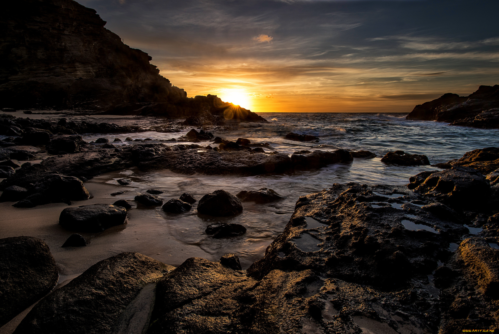 природа, восходы, закаты, океан, бухта, горизонт, солнце