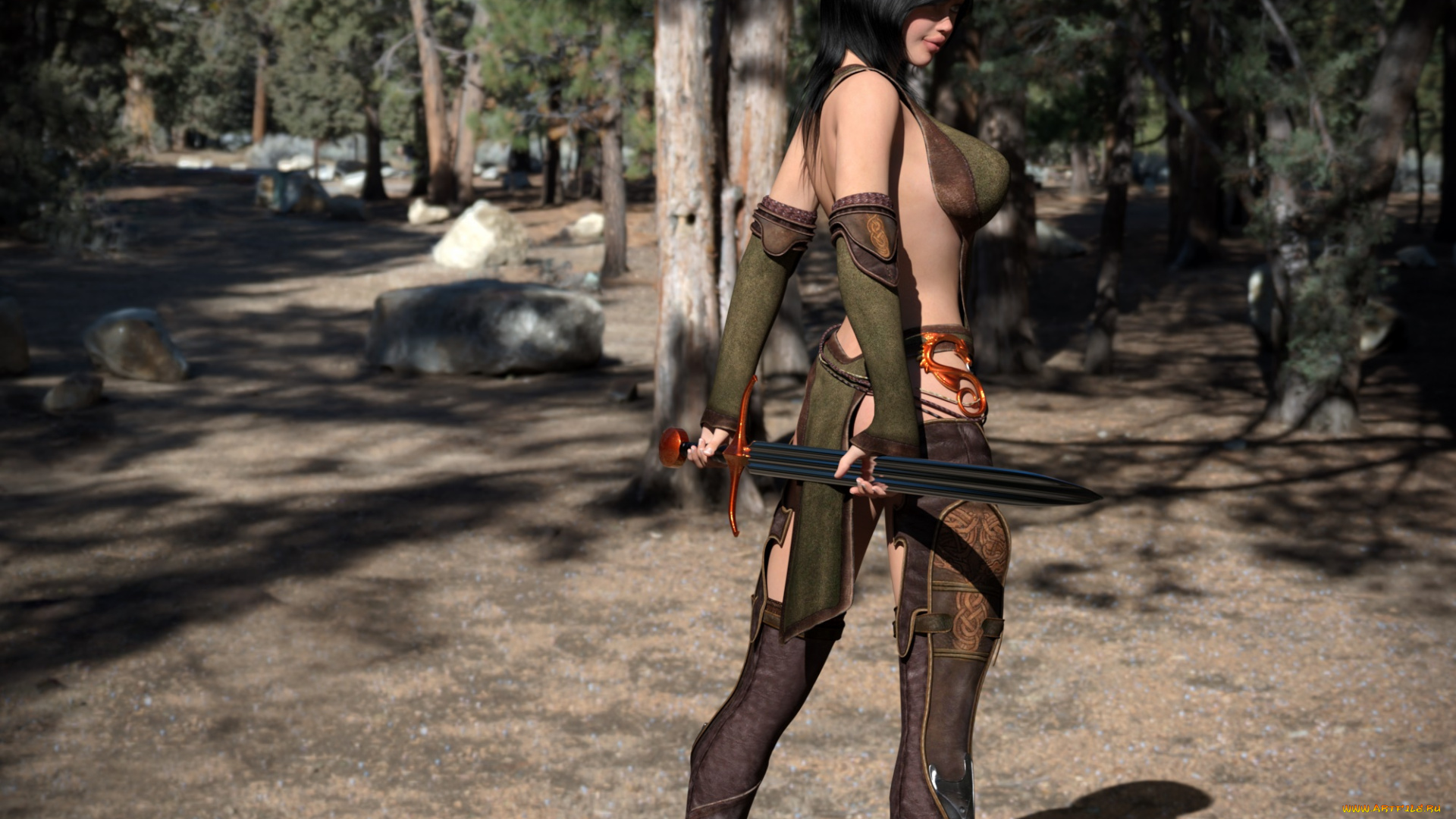 3д, графика, амазонки, , amazon, взгляд, девушка, меч, фон