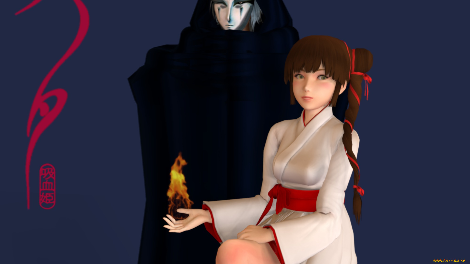 3д, графика, аниме, , anime, девушка, взгляд, фон